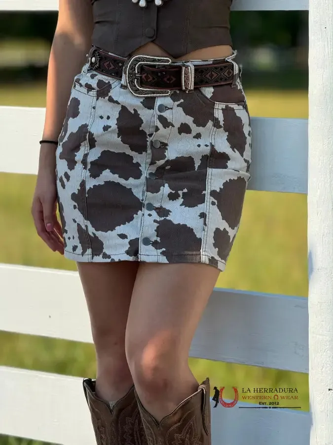 Rock&Roll BEIGE BROWN COW PRINT SKIRT