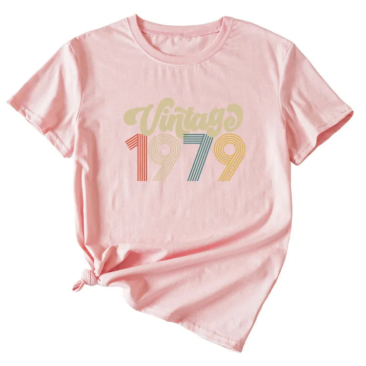 Round Neck 1979 Women's T-shirt Vintage Letter Printing Short Sleeve