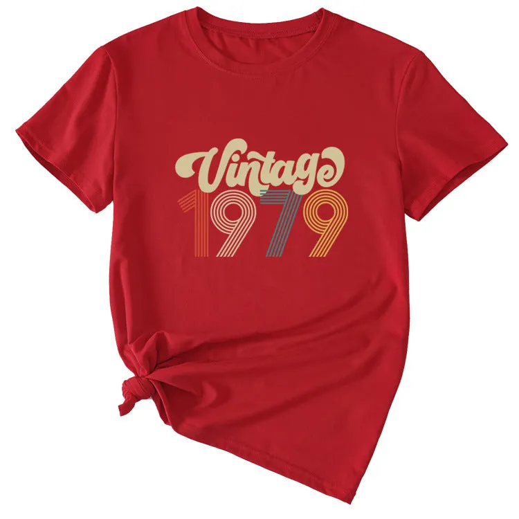 Round Neck 1979 Women's T-shirt Vintage Letter Printing Short Sleeve