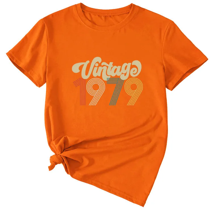 Round Neck 1979 Women's T-shirt Vintage Letter Printing Short Sleeve