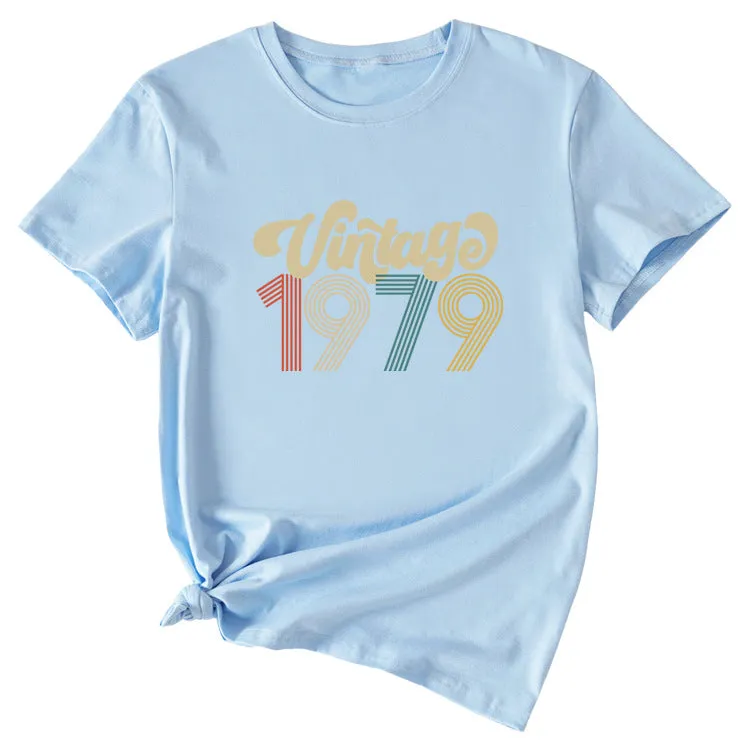 Round Neck 1979 Women's T-shirt Vintage Letter Printing Short Sleeve