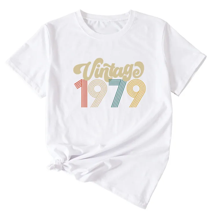 Round Neck 1979 Women's T-shirt Vintage Letter Printing Short Sleeve