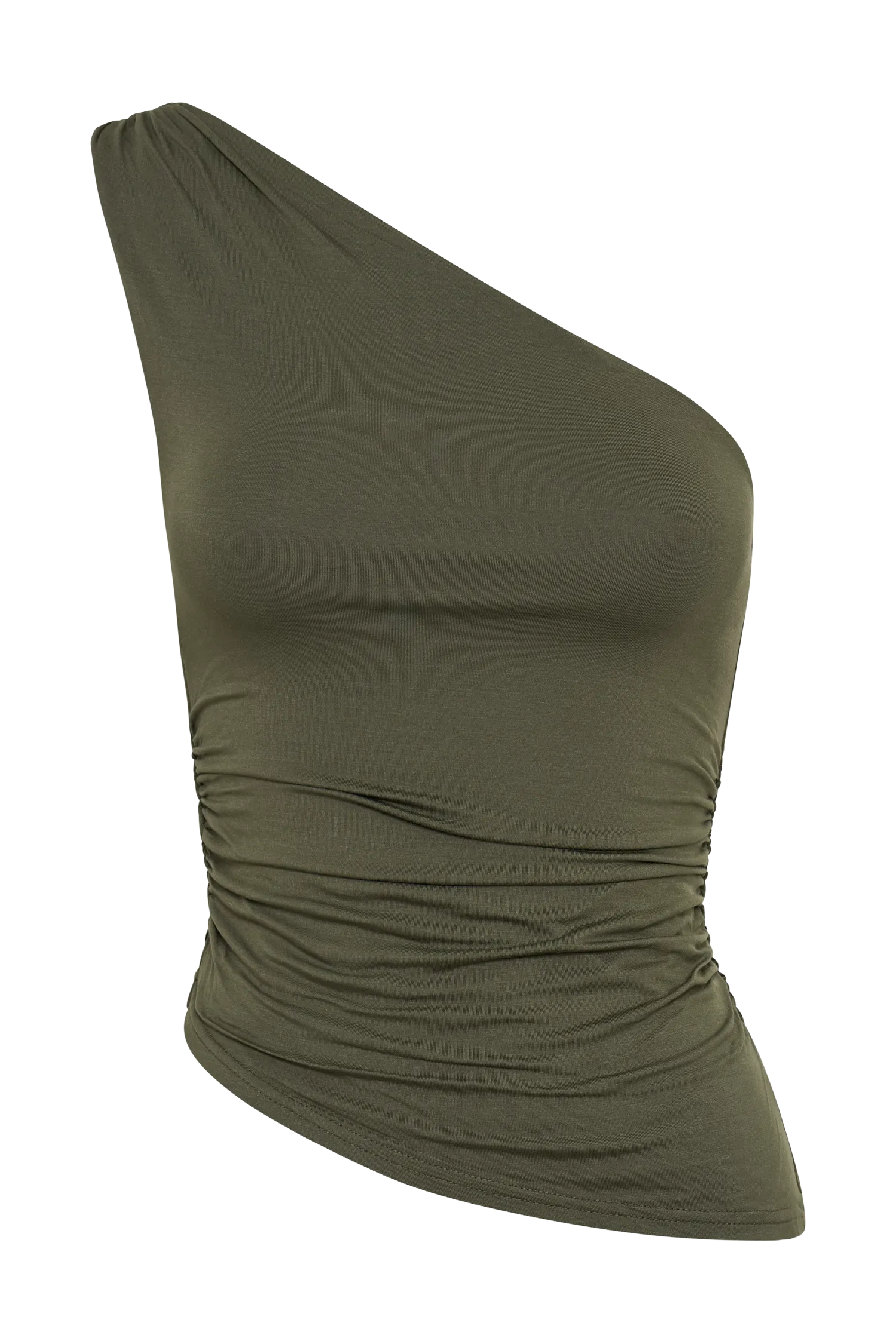 Sarah One Shoulder Modal Asymmetric Top - Military Olive