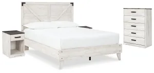 Shawburn Queen Platform Bed with Dresser and Chest in White/Dark Charcoal Gray