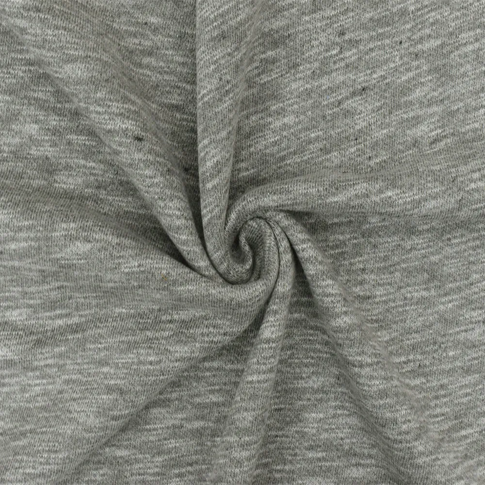 Simple Gray-White Slub Cotton Polyester French Terry Knit Fabric