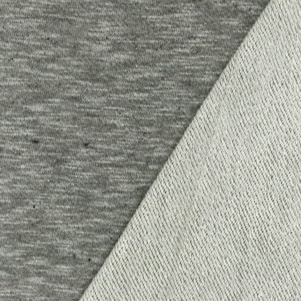 Simple Gray-White Slub Cotton Polyester French Terry Knit Fabric