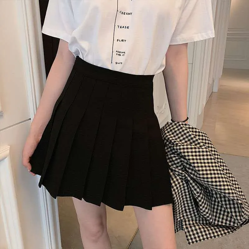 Skirt Women INS Student Korean High Waist Slim Look Pleated A-Line College Skirt