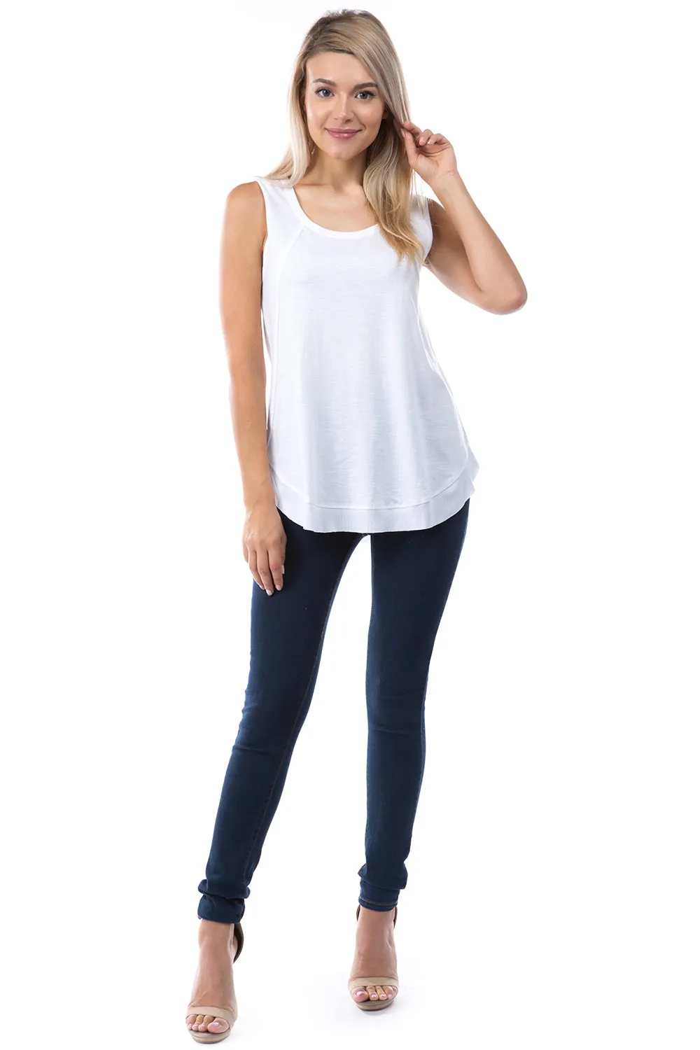 Sleeveless Round Neck With Raw Edge Hem