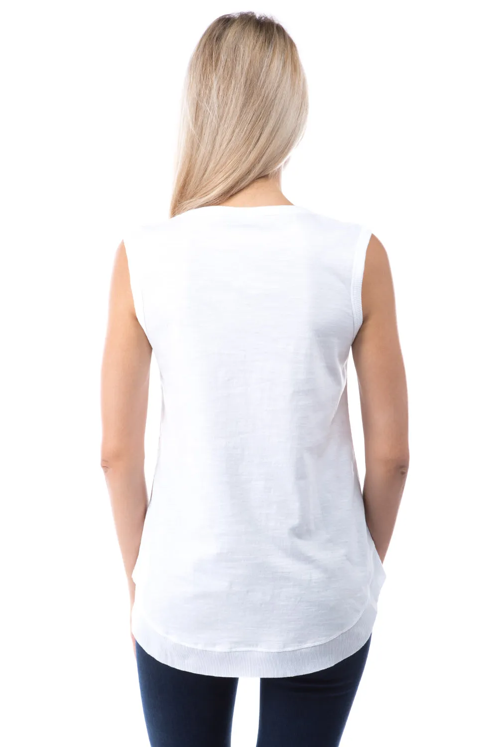 Sleeveless Round Neck With Raw Edge Hem