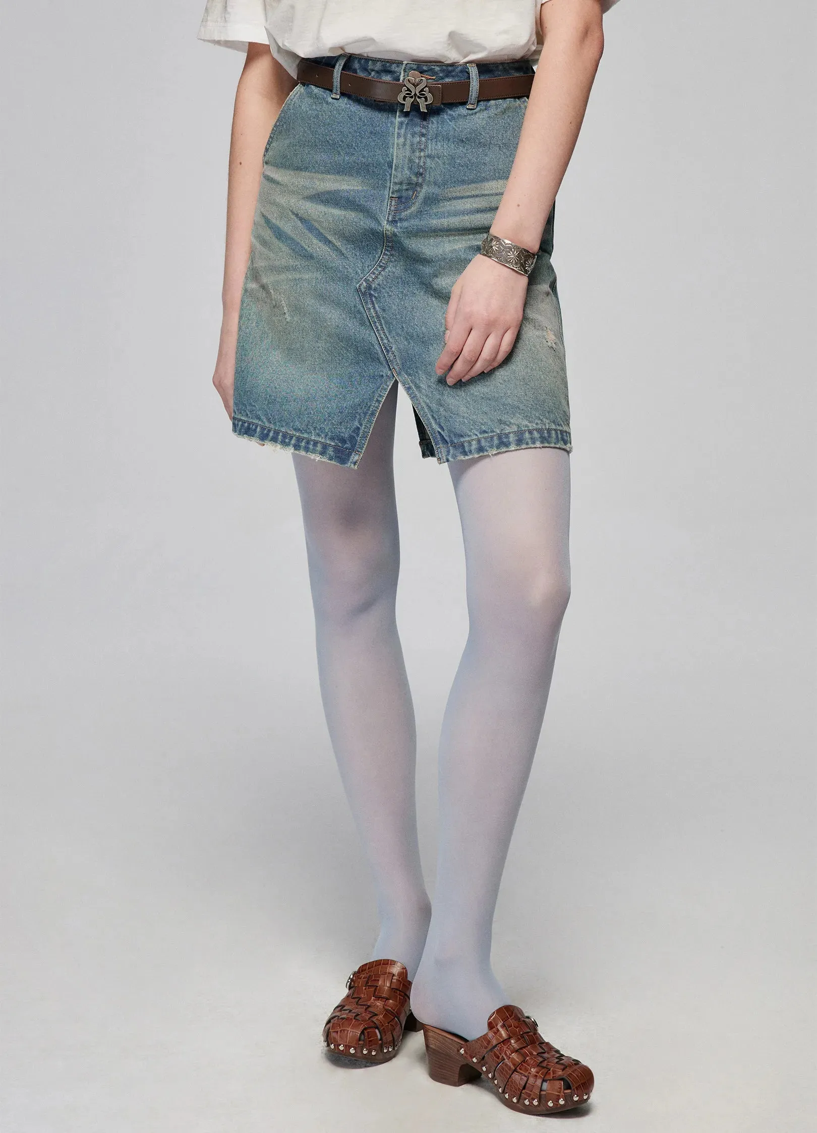 Slit Cut Denim Miniskirt