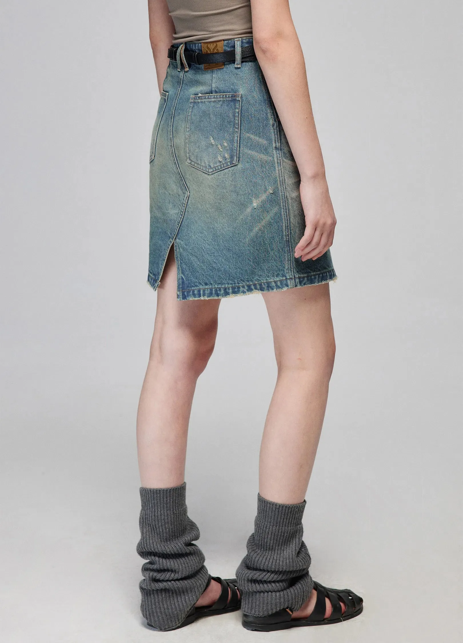 Slit Cut Denim Miniskirt