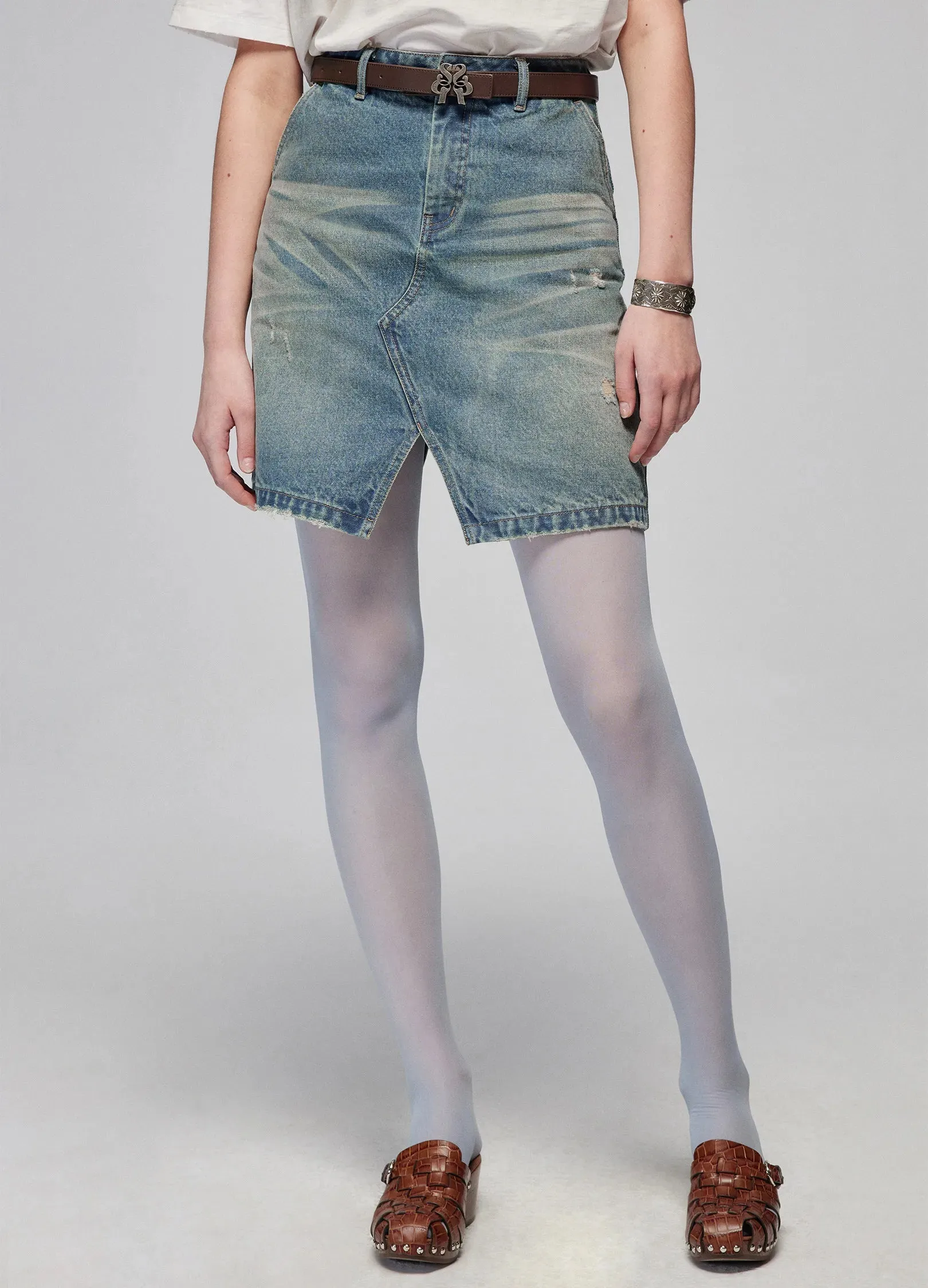 Slit Cut Denim Miniskirt