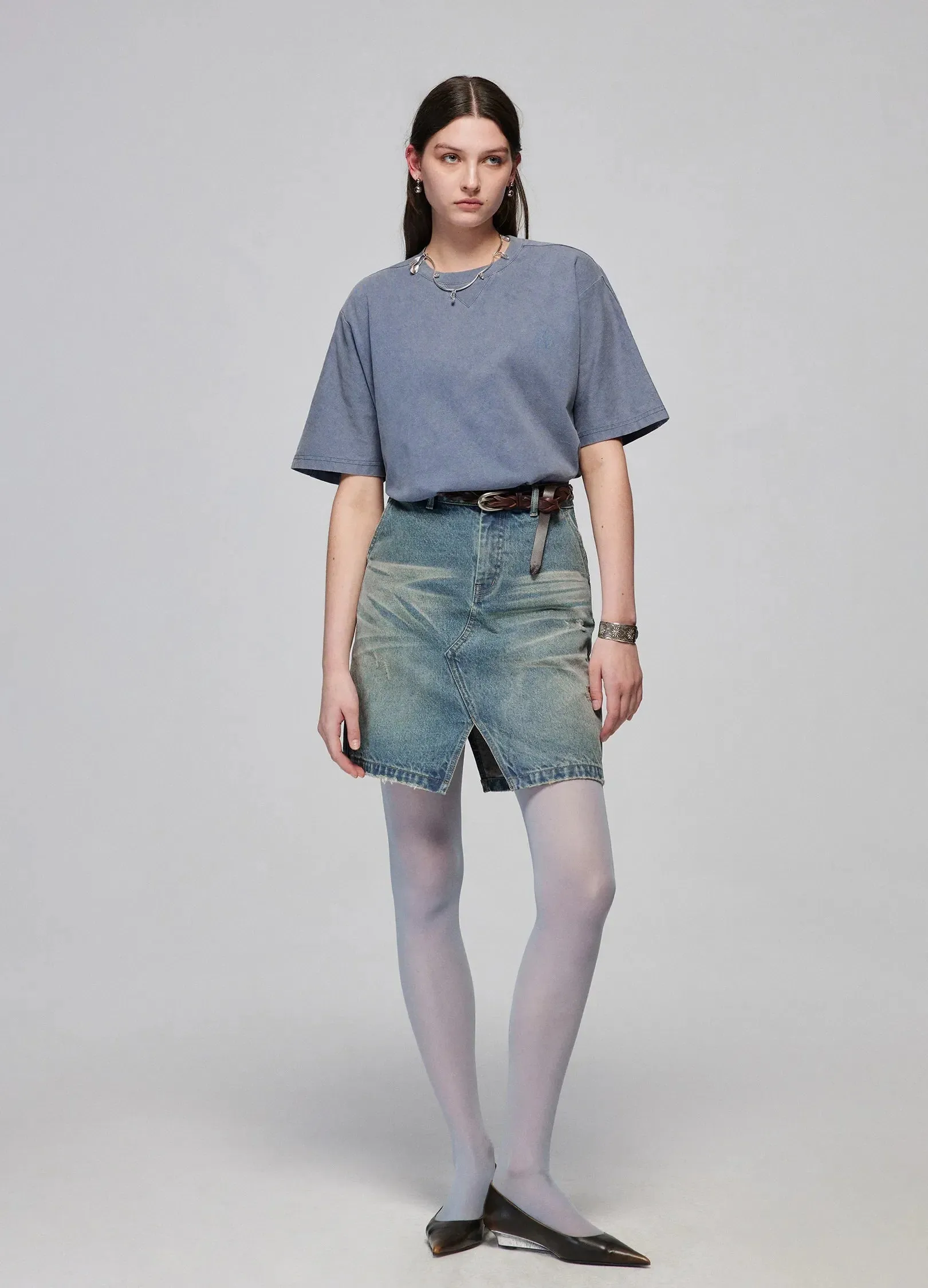 Slit Cut Denim Miniskirt