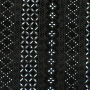 Soft Black Moroccan Embroidered Eyelet Stretch Poly Velvet Knit Fabric