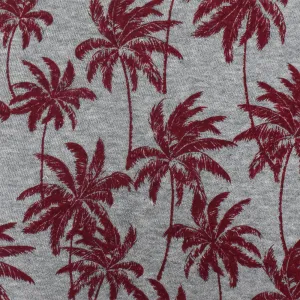 Static Gray-Red Palm Tree Printed Stretch French Terry Knit Fabric