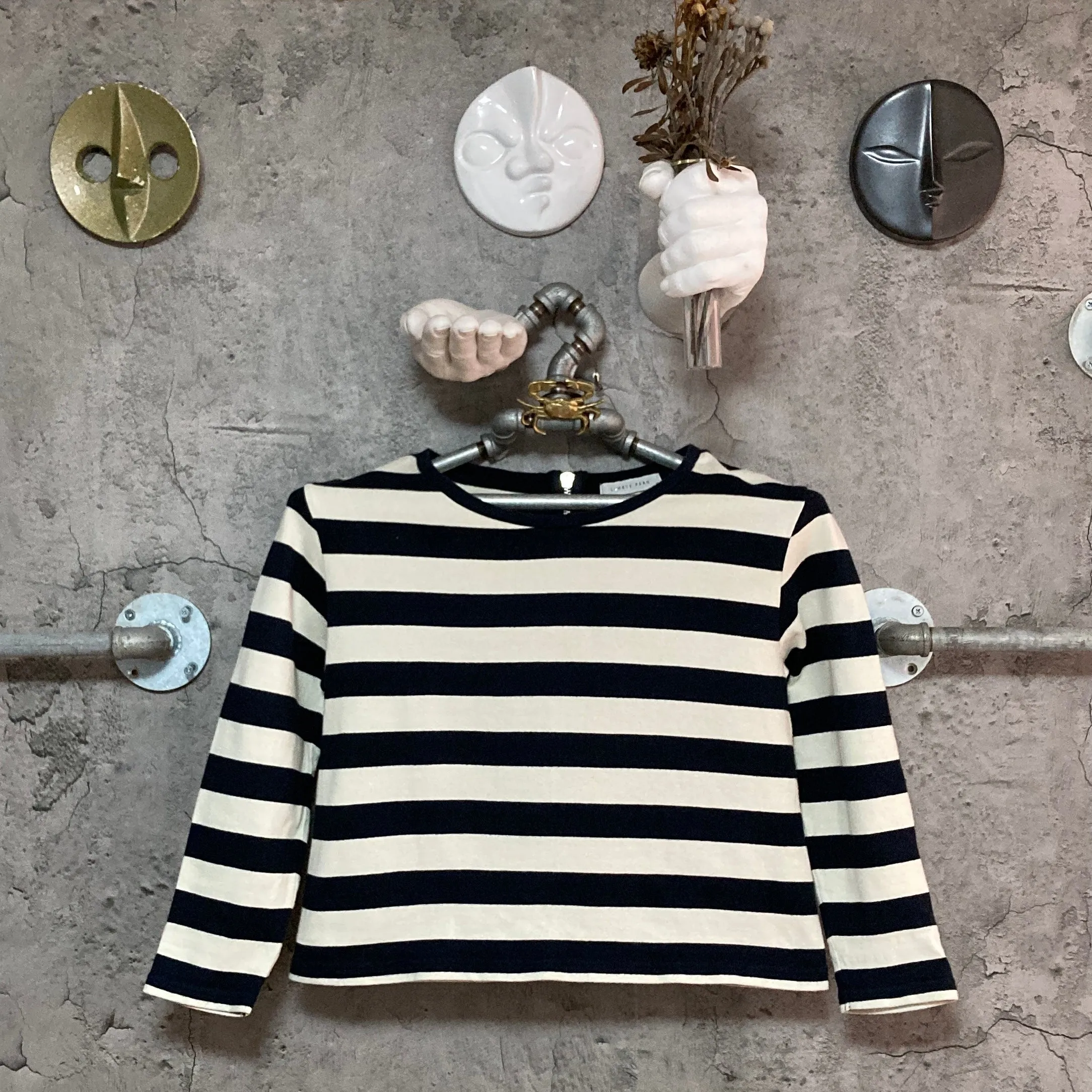 striped three quarter sleeve tops