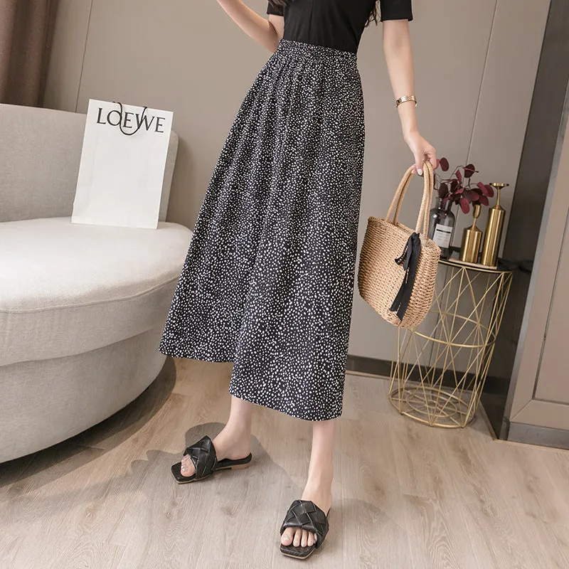 Summer Floral Skirt Women High Waist Chiffon Drape Slim Look Long Hip Flattering A-Line Fairy-Look Skirt