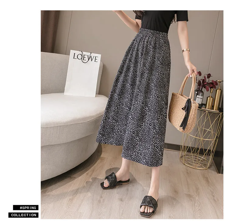 Summer Floral Skirt Women High Waist Chiffon Drape Slim Look Long Hip Flattering A-Line Fairy-Look Skirt