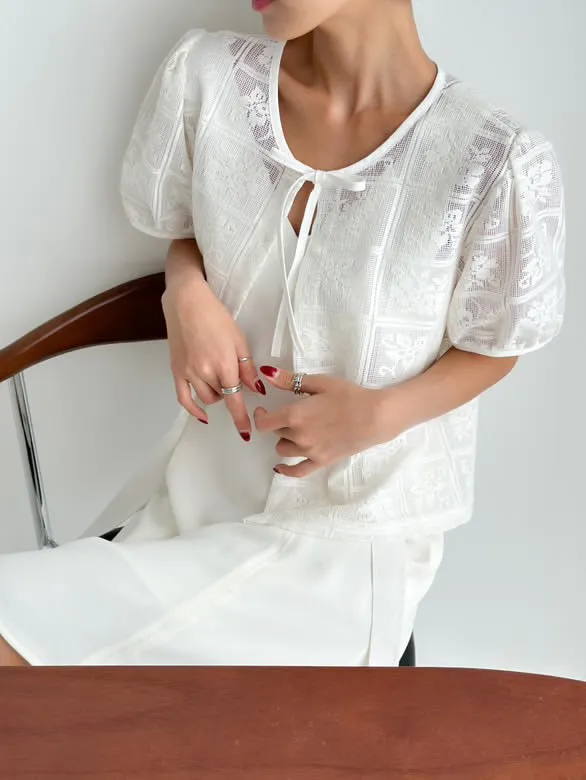 Summer Lace Puff-sleeve Top