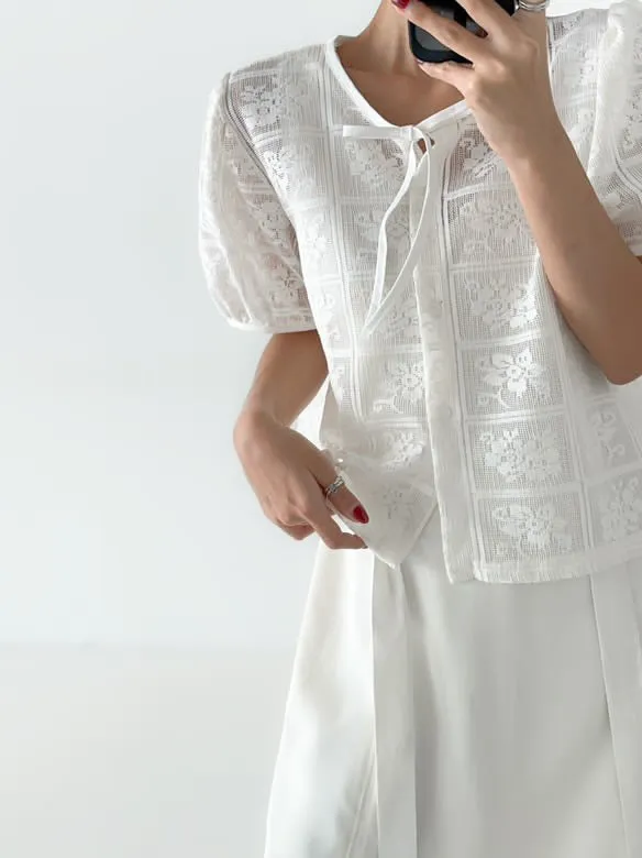 Summer Lace Puff-sleeve Top