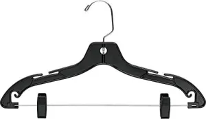 The Great American Hanger Company Matte Black Plastic Combo Hanger w/Adujstable Clips, Box of 100 Space Saving Hangers w/Notches and 360 Degree Nickel Swivel Hook for Shirt Dress or Skirt