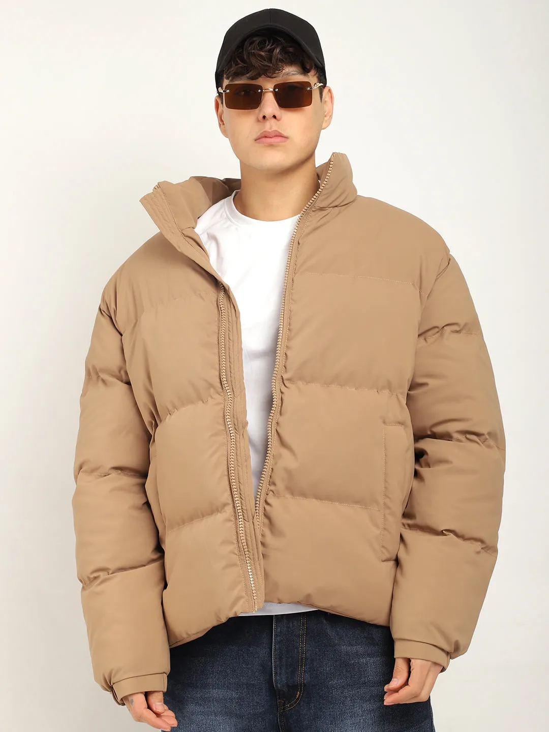 Urban Street Style Camel Brown Oversized Puffer Jacket