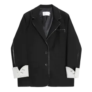 Wenkouban-Winter outfits Christmas Notched Collar Hard Edge Black Suit Jacket