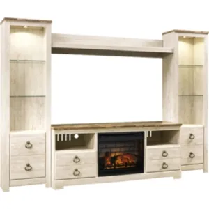 Willowton Entertainment Unit with Fireplace - Whitewash