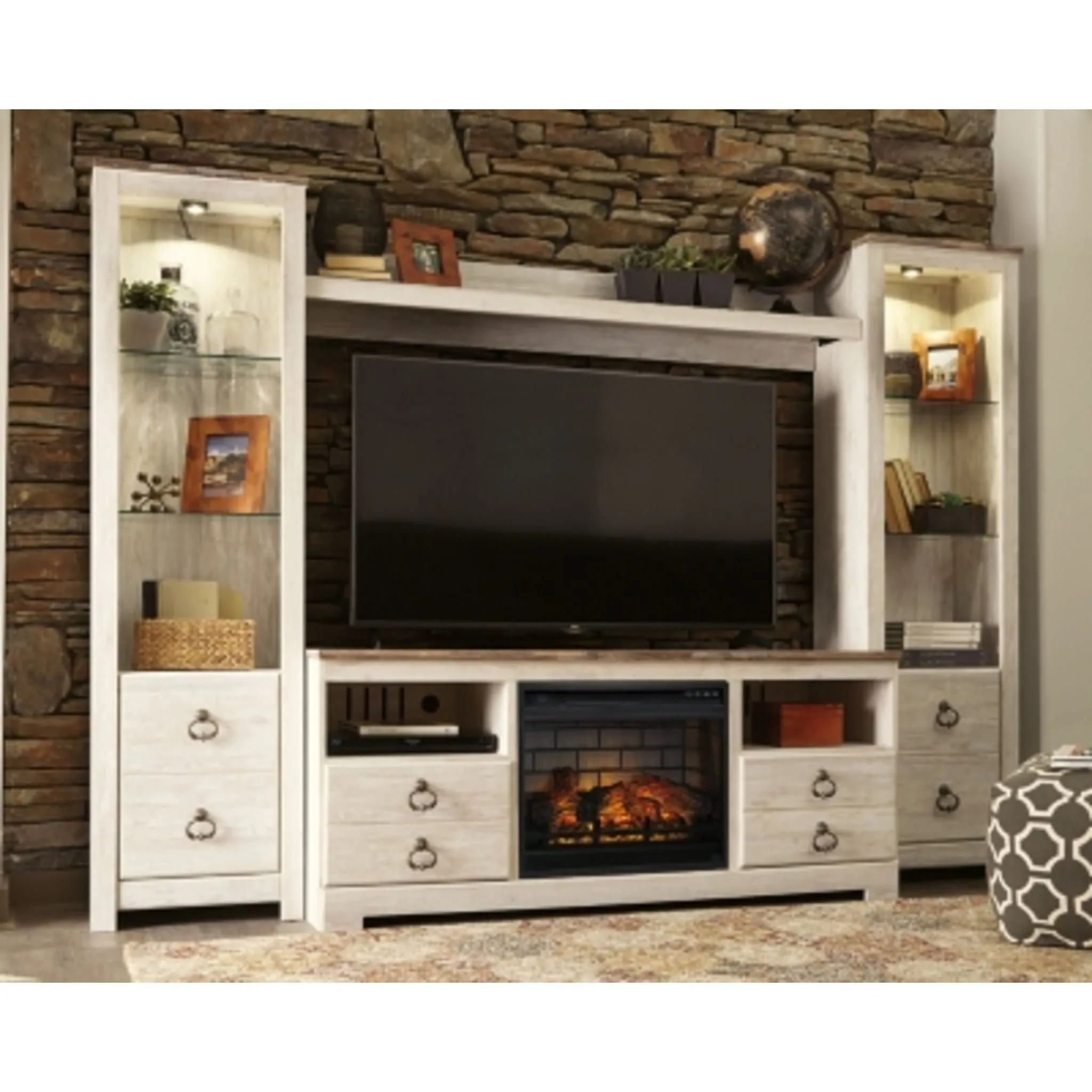 Willowton Entertainment Unit with Fireplace - Whitewash