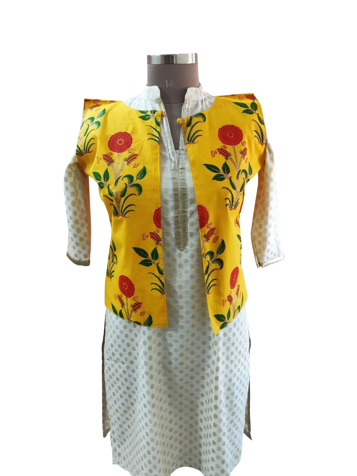 Yellow Cotton Block Printed Ethnic Jacket ACJ16